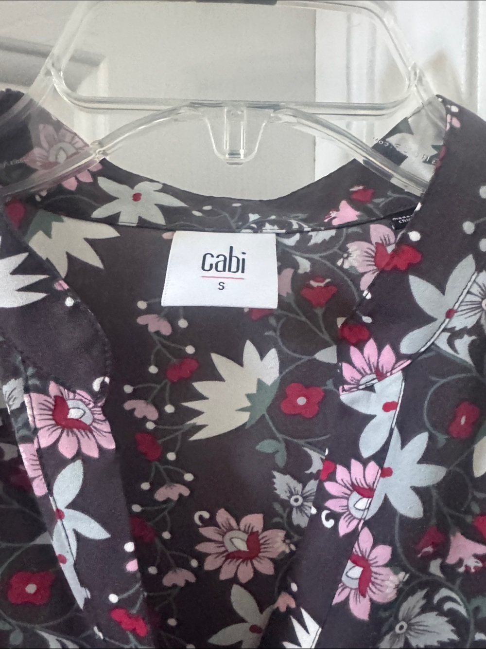 CAbi Black Floral Sleeveless V-Neck Tank with Pink and White Blooms - Picture 4 of 5